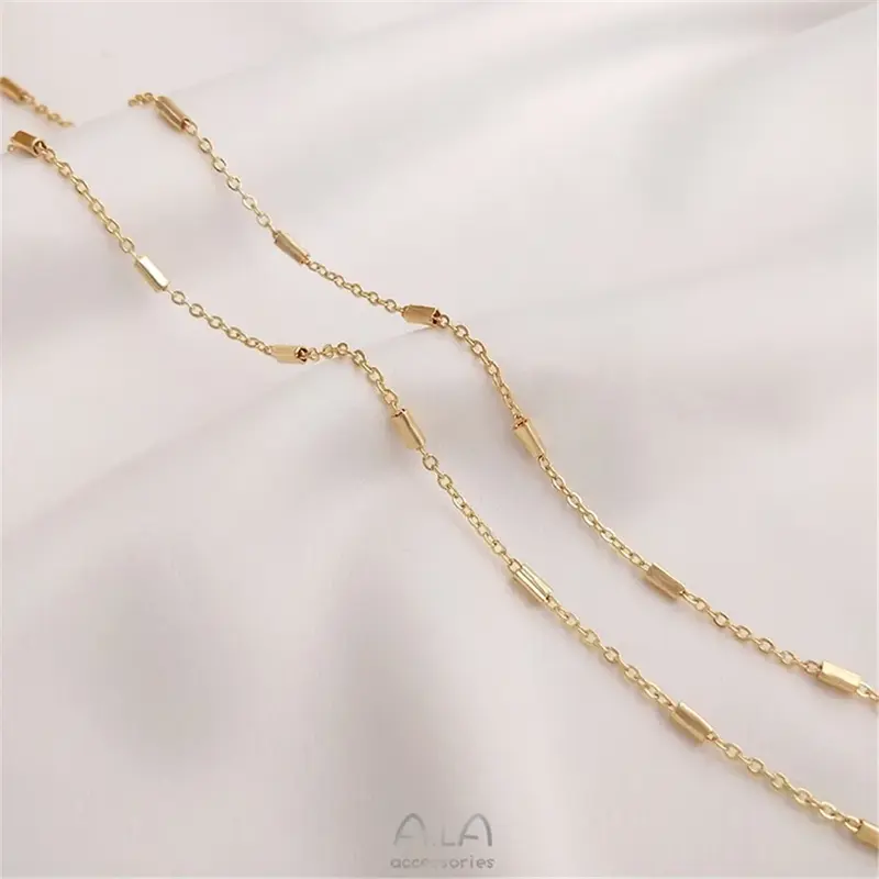 14K Gold Plated Seper bead chain Hand loose chain flat O long chain DIY