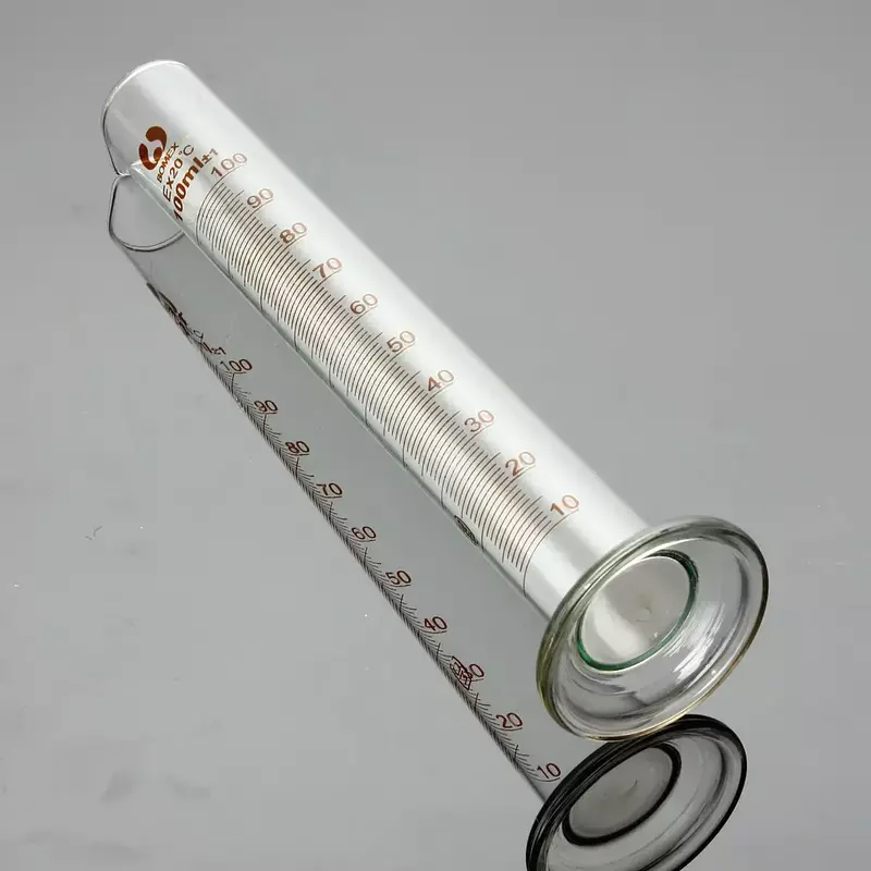 Tabung silinder pengukur kaca 100mL, dasar bulat dengan perlengkapan kaca Lab
