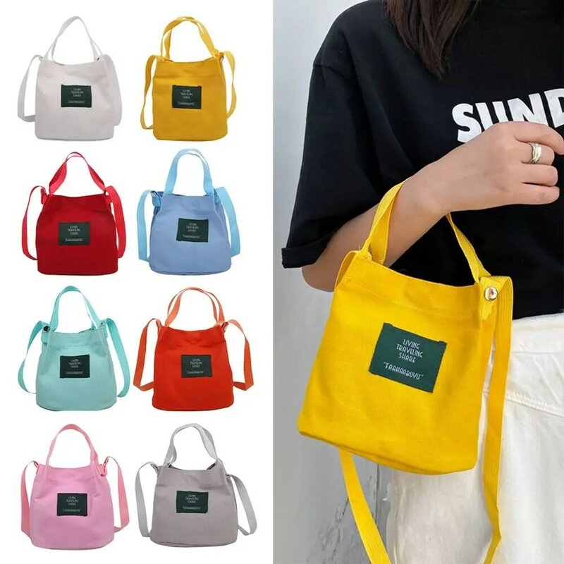 Women Solid Color Ladies Tote Canvas Handbags Single Shoulder Bag Bucket Bag Crossbody Bags