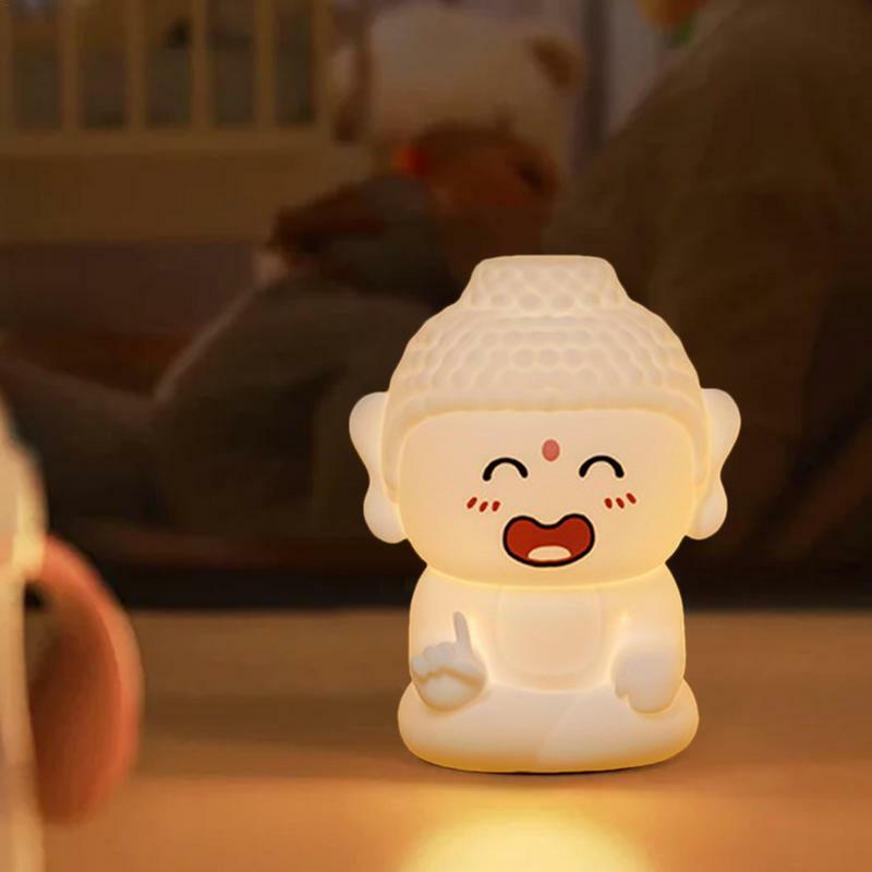 Lampu dekorasi Buddha desain Buddha tersenyum, lampu samping tempat tidur 3 warna dapat diredupkan, lampu malam sentuhan lucu dalam ruangan