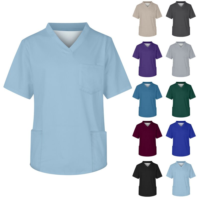 Мужская однотонная униформа для кормления, топы с коротким рукавом и V-образным вырезом, летняя футболка большого размера для мужчин, одежда для работников здравоохранения и клиники