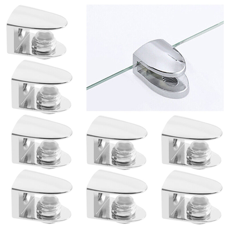 8 Pcs Adjustable Glass Clamp Zinc Alloy Glass Clips Shelf Clamp Holder Flat Back Mount Holder Wall Mouned For Staircase Handrail