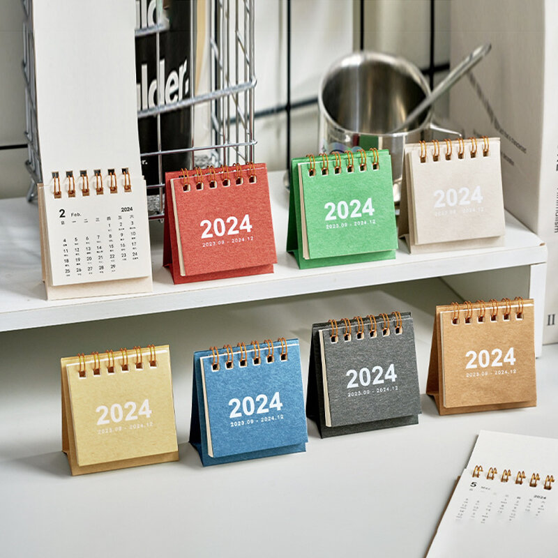 Kalender Mini 2024 kalender minimalis Dekorasi Desktop perlengkapan kantor siswa untuk perencanaan mengatur jadwal harian