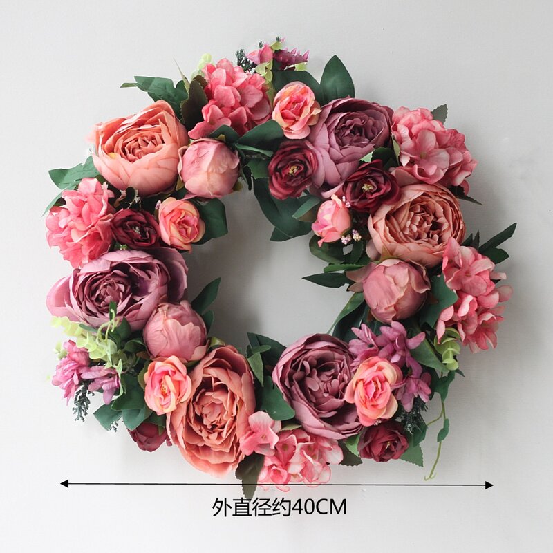 Fashion Artificial Flower Wreath Peony Wreath - 16inch Door Wreath Spring Wreath Round Wreath For The Front Door, Wedding