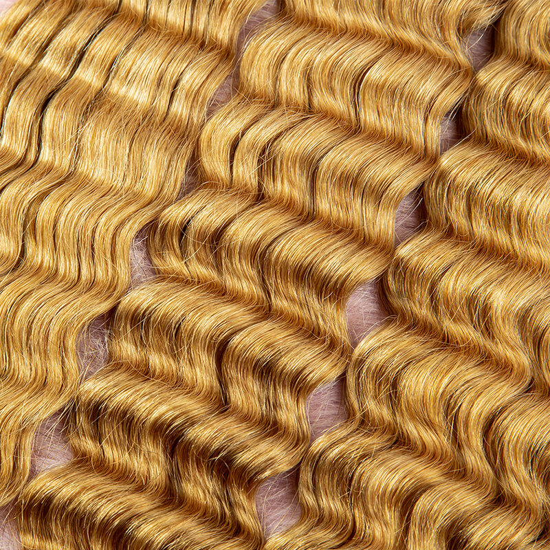 Mechones de cabello humano Rubio de onda profunda, 28 pulgadas, cabello humano de color #27, extensiones de cabello humano brasileño, trenzas Bohemias de onda profunda