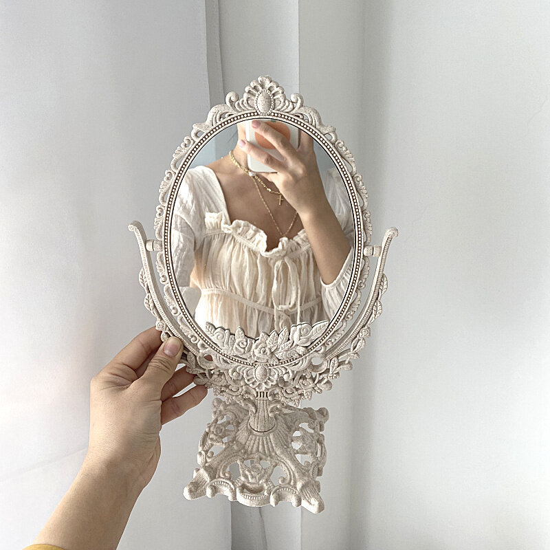 Зеркало для макияжа овальной формы, винтажное зеркало для макияжа в европейском стиле, вращающееся на 360 градусов настольное зеркало для макияжа, инструмент, домашний декор