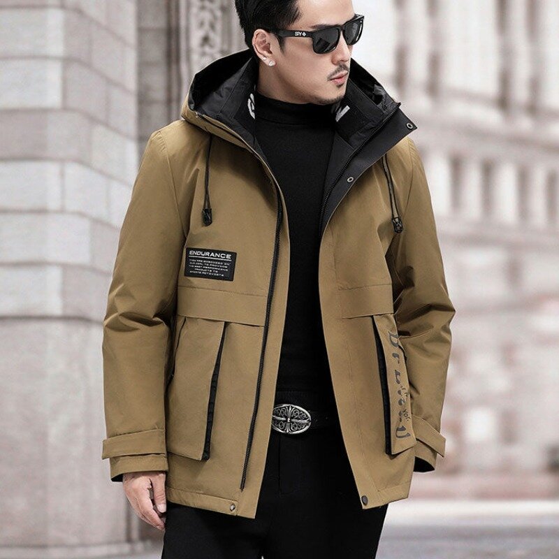 Male Fur Liner Detachable Parka Middle-Aged Men Loose Cotton-Padded Thick Winter Outcoat Large Size Hooded Casual Outwear