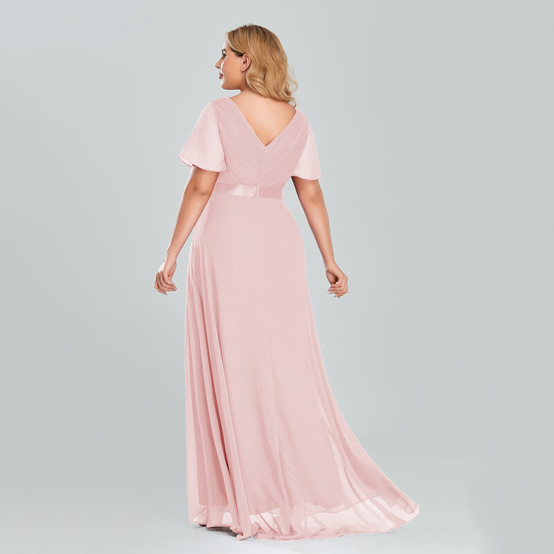 Женское вечернее платье XUCTHHC, шифоновое длинное ТРАПЕЦИЕВИДНОЕ ПЛАТЬЕ С V-образным вырезом и оборками, вечернее праздничное платье для свадьбы, размера плюс, 2021