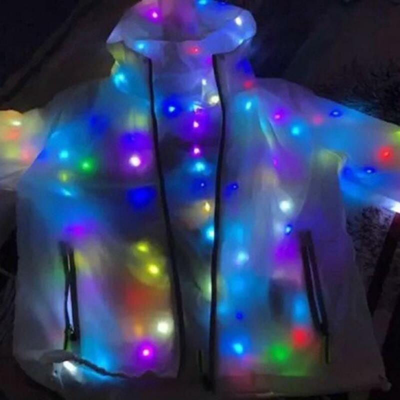 Jaqueta Brilho LED iluminada com capuz colorido, jaqueta iluminada, manga comprida, fantasia luminosa para clube, festa de concerto