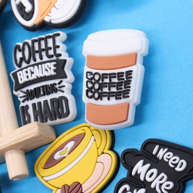 1Pcs PVC Drinks Coffee Because Adulting is Hard Shoe Charms Food Man Buckle Accessories Fit Party Gifts