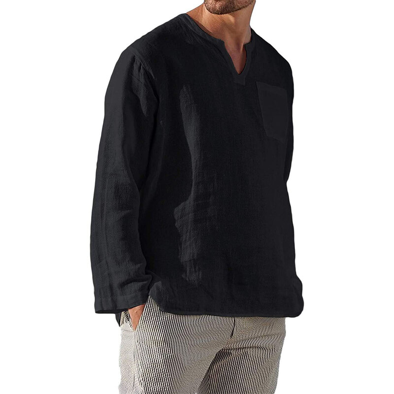 Męskie koszula typu Henley z długim rękawem hipisowskie casualowe koszulki plażowe w europejskim amerykańskim stylu wakacje plażowe