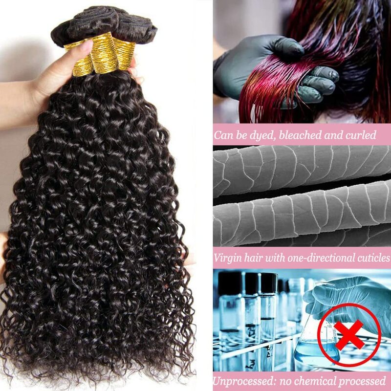 Pacotes de cabelo humano encaracolado onda profunda para mulheres negras, cabelo brasileiro Weave, Remy, 3 pacotes, 30 ", cor natural