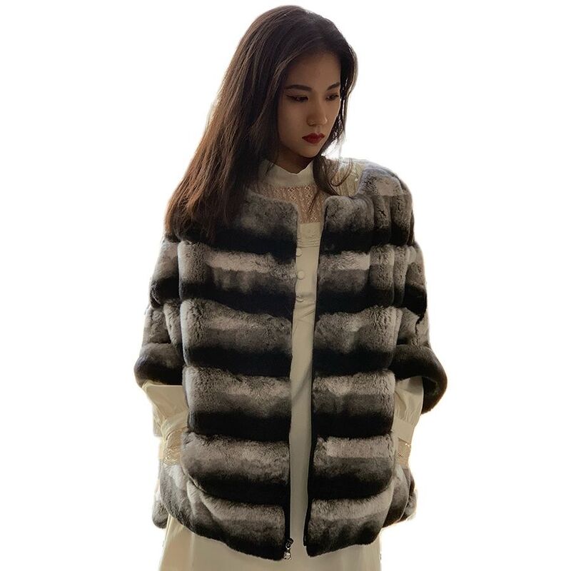 Women Pullover Real Rex Rabbit Fur Jacket With Zipper Fashion Casual Coat Multicolor Customize