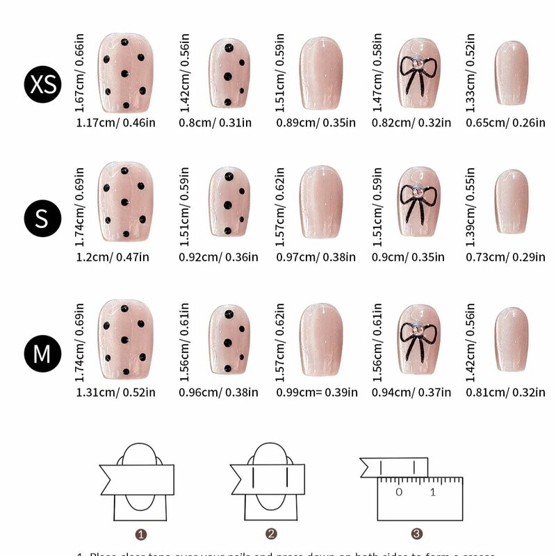 10 pezzi French Polka Dot Bow unghie finte punte per unghie quadrate corte moda unghie finte indossabili con semplice copertura completa stampa sulle unghie