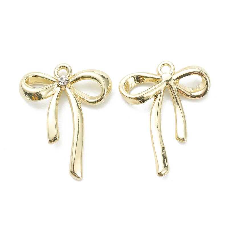 50pcs Alloy Pendants Bowknot with Rhinestone Dangle Earring Charms for DIY Bracelet Necklace Keychain Craft Supplies