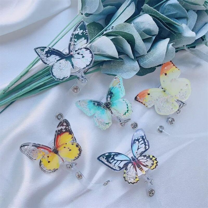 360 Rotate Butterfly Badge Holder ID Card Clip Exhibition Enfermera Retractable Badge Reel Name Tag Chest Card Easy Pull Buckle