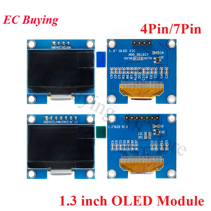 1.3 "OLED وحدة 1.3 بوصة LCD LED 12864 شاشة عرض أبيض/أزرق 128X64 SPI/IIC I2C SSD1306 SH1106 4Pin 7Pin 128*64 لوحة عارية