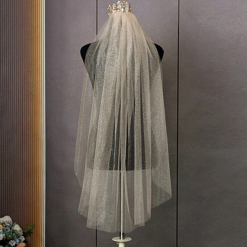 Luxus Braut Glitter Schleier mit Kamm Hochzeits schleier weichen Tüll Schnittkante nach 100cm