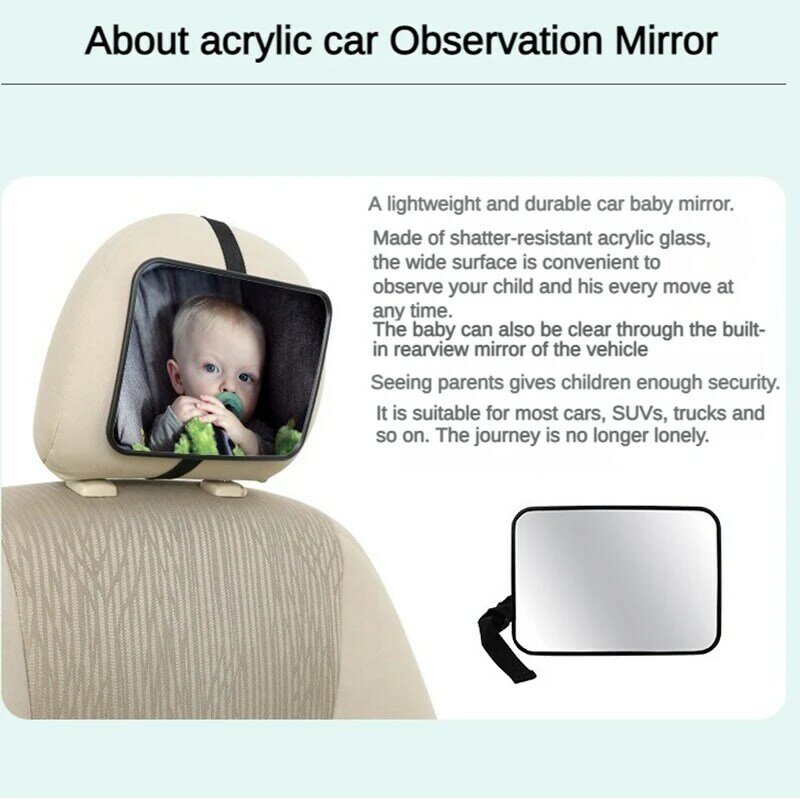 EAFC-Espejo Ancho ajustable para asiento trasero de coche, Monitor cuadrado de seguridad para Bebé y Niño, Interior de coche