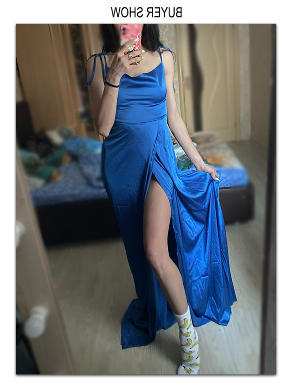 Elegancka różowa Backless szczelina noga suknia dla druchny zasznurować satynowy Slip kwadratowy dekolt długie kobiety Royal Blue suknia lato