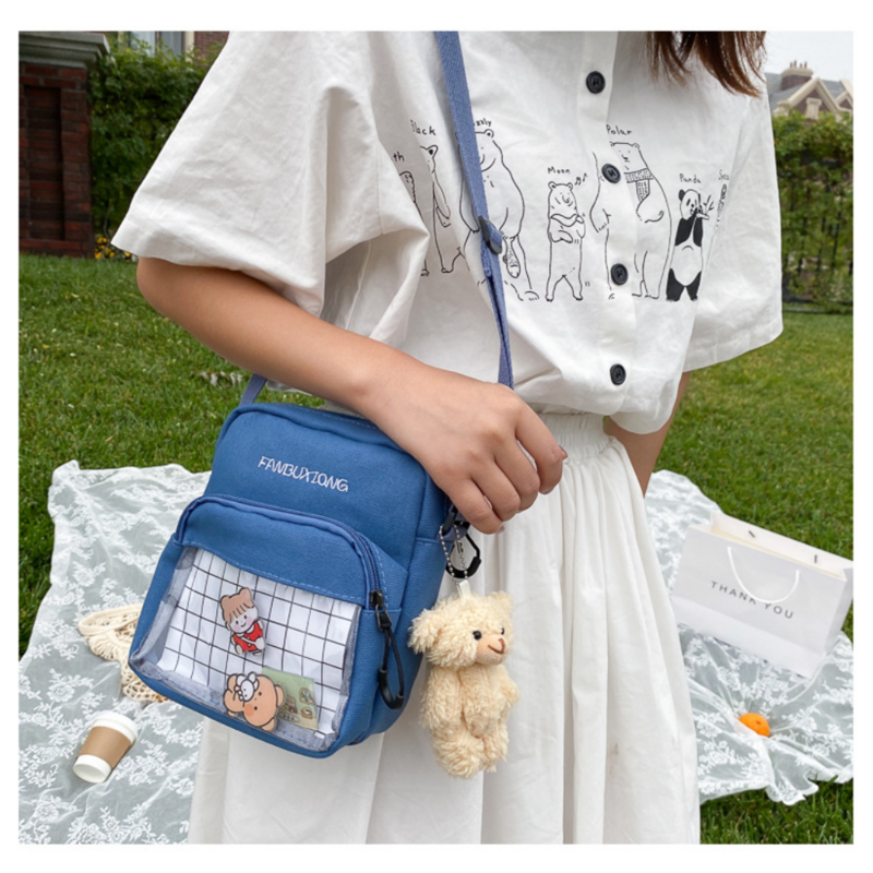 Canvas Crossbody Bag for Women Girls Handbags Shoulder Bag Fashion Kawaii Transparent Waterproof JK Messenger Bag Itabag Bolso