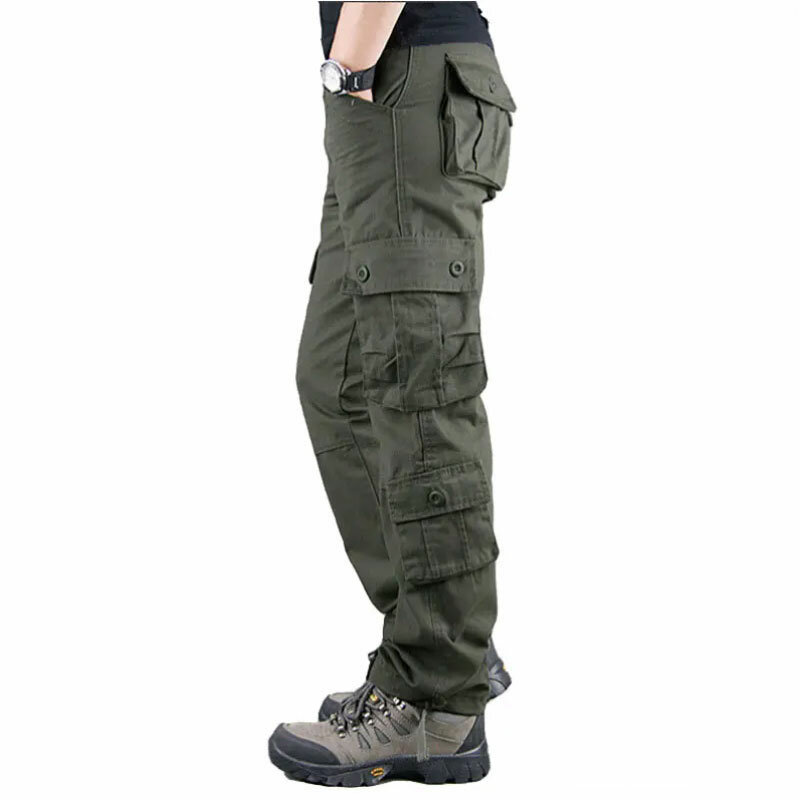 กางเกงคาร์โก้ผู้ชายกางเกงทหารสีกากี, กางเกงยุทธวิธีผ้าฝ้ายลำลองกระเป๋าหลากหลายกองทัพ