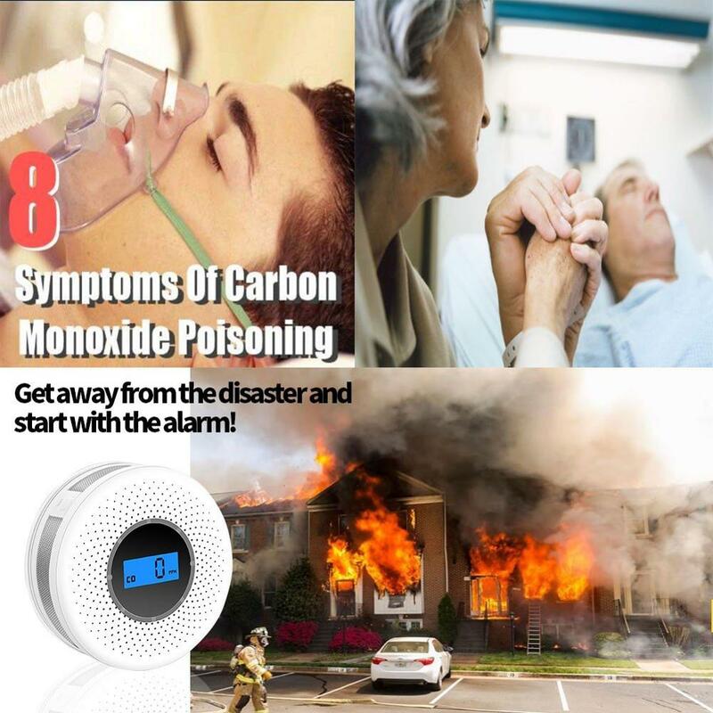 Détecteur combiné de fumée et de monoxyde de carbone avec écran, alarme de fumée à piles