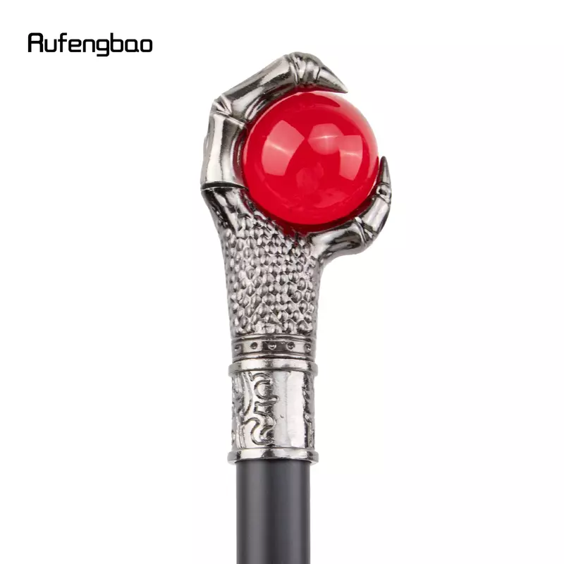 Naga cakar genggam merah bola kaca perak tongkat berjalan modis dekoratif tongkat Cosplay tongkat Knob Crosier 93cm