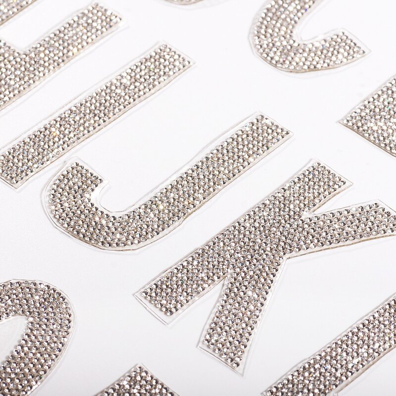 Stiker bordir berlian imitasi DIY lencana Applique huruf berlian lucu besi pada tambalan kain stiker untuk pakaian tas aksesoris
