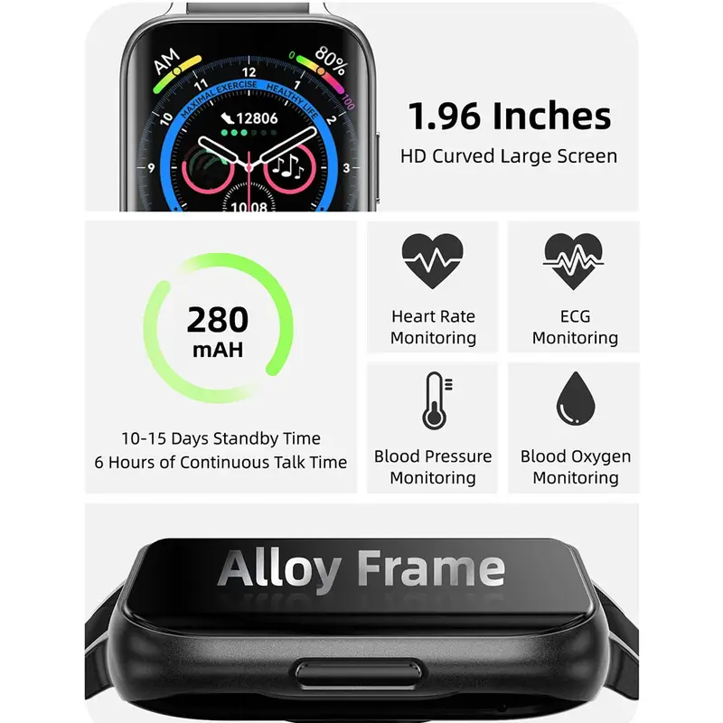 1.96 "zakrzywiony ekran Smartwatch męski damski OD1 Smartwatch bransoletka sportowa Fitness wodoodporne zegarki na rękę zegar zegarek męski