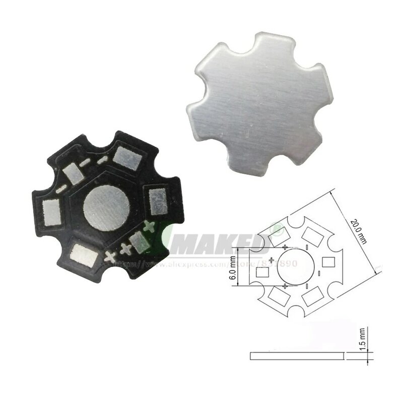 Placa de aluminio PCB de estrella LED, Base de disipador térmico de 20mm, 2, 4, 6, 8 pines, RGB, RGBW, foco de linterna DIY para Chips de alta potencia de 1W, 3W, 5W