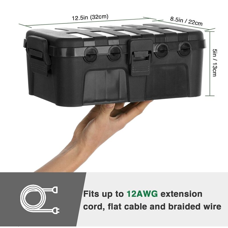 1 buah kotak listrik luar ruangan, penutup kabel ekstensi tahan air plastik hitam, melindungi Outlet, steker, soket, Strip daya