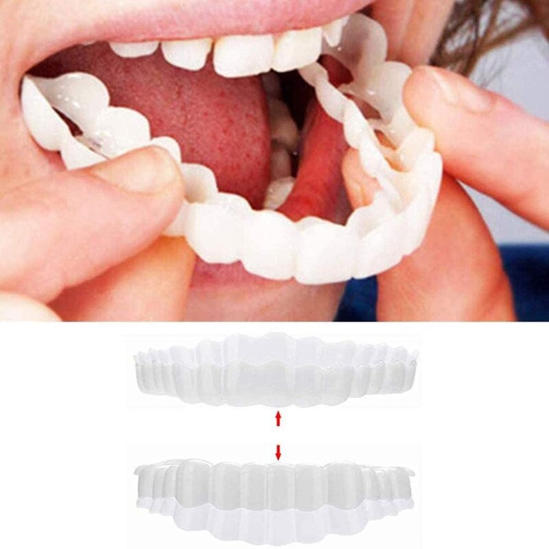 1 par snap on dentes folheados para homem e mulher cobrir os dentes imperfeitos falso dente instantâneo confiança sorriso