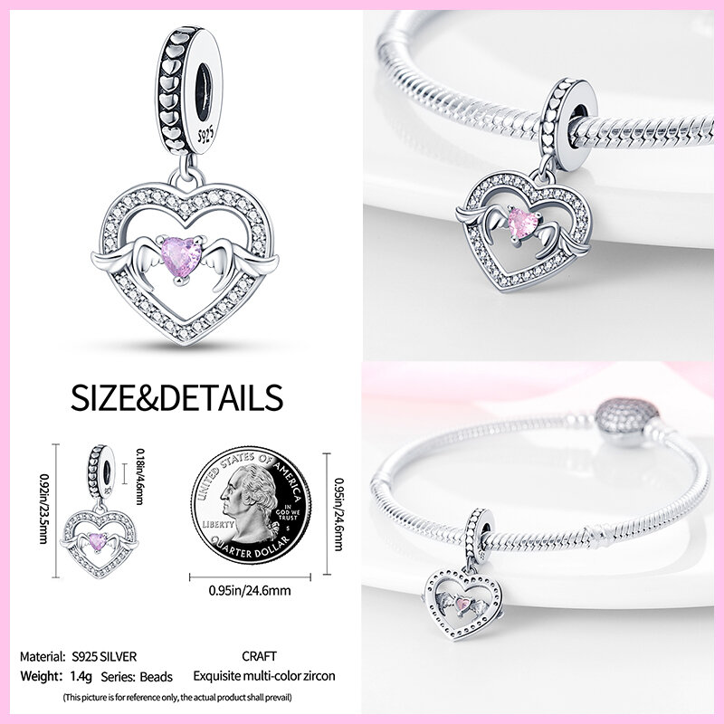 Breloques cœur en argent Sterling 925 véritable, série rose, perles adaptées à Pandora, Bracelets originaux, bricolage, bijoux fête des mères, cadeau pour maman, 925