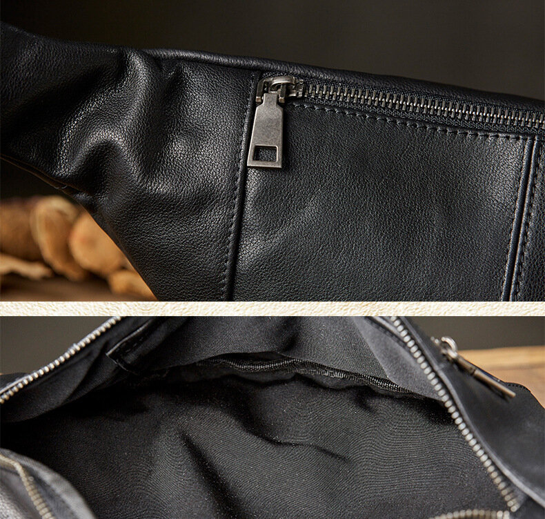 Saco de cintura de couro genuíno masculino, bolsa de cintura masculina Fanny Chest, bolsa de cinto, bolsa de cintura diária para telefone, preto