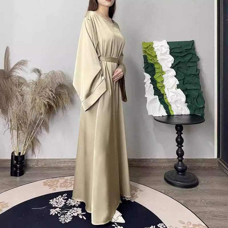 Effen Plus Size Jurk Voor Vrouwen Arabia Dubai Abayas Party Kaftan Moslim Jurk Vrouwen Mode Basismodel Kleding Voor Moslim Vrouwen