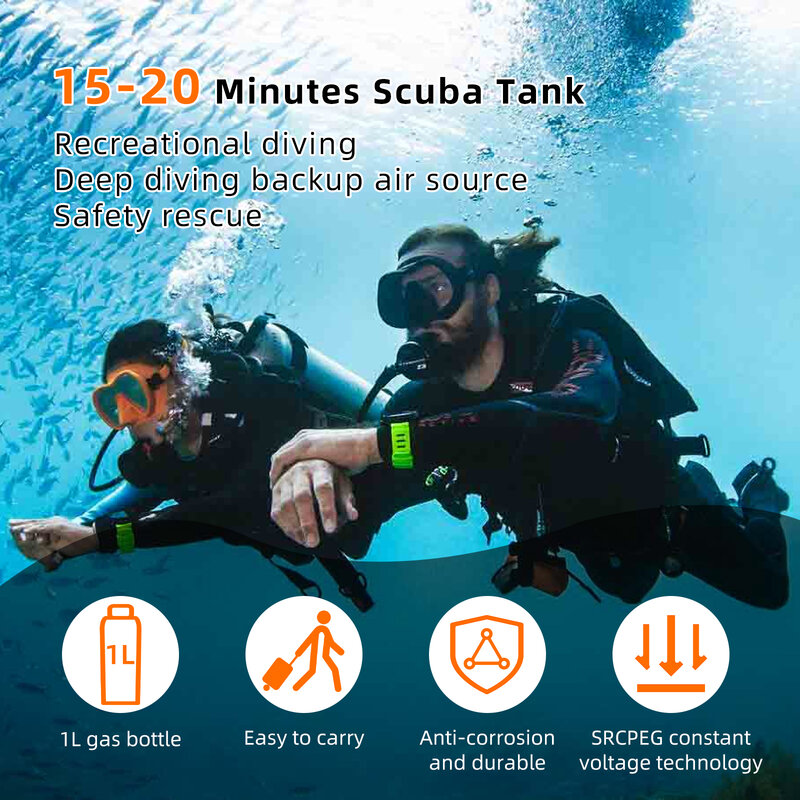 TUDIVING 1L 3000Psi 200Bar 20Mpa Bucear Scuba Diving Cylinder Portable Oxygen Tank Dive Respirator Air Tank Diving Equipment