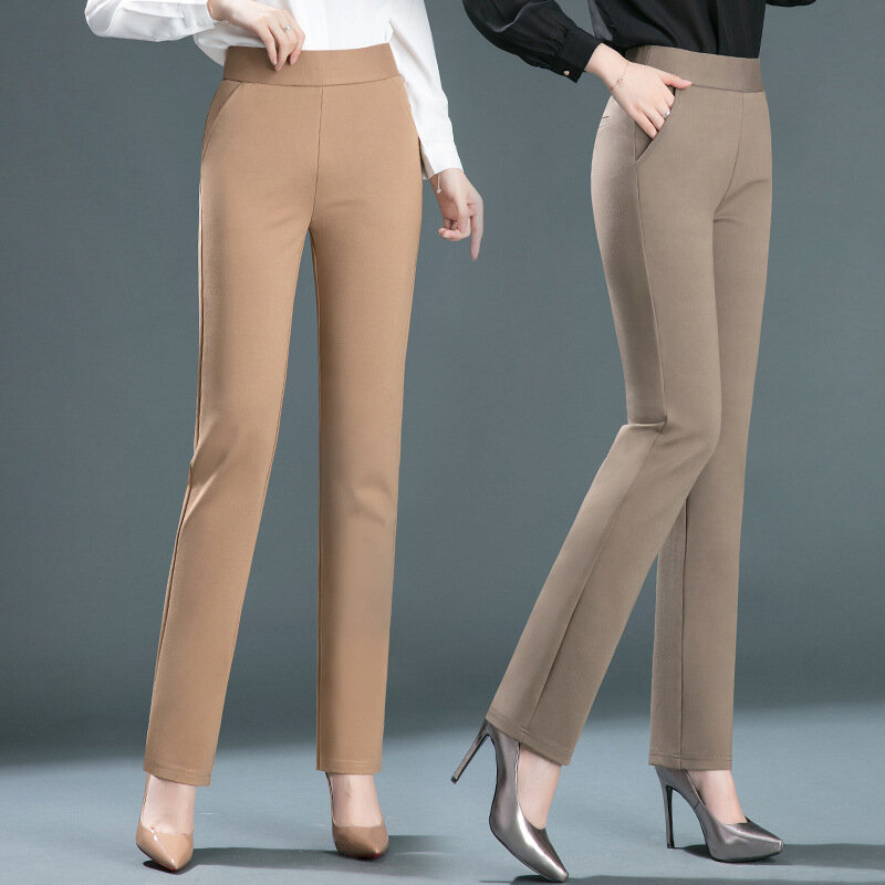 กางเกงขายาวเอวสูงสำหรับผู้หญิง, กางเกงขายาวยืดได้เลกกิ้งด้านนอกสำหรับฤดูใบไม้ร่วง2023กางเกง10XL ลำลองทรงตรงไซส์ใหญ่พิเศษ