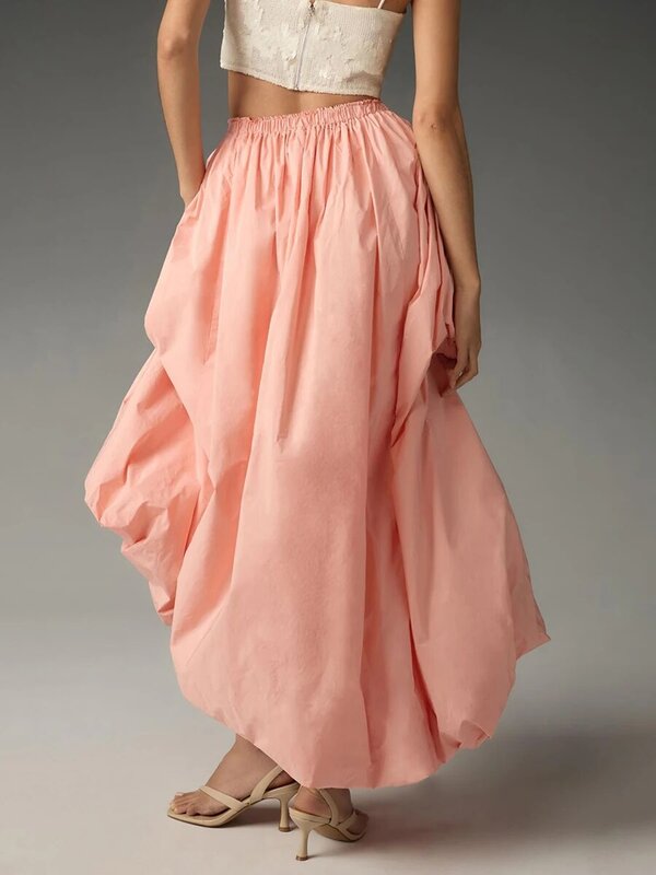 Faldas largas elegantes para mujer, ropa de calle con estampado Floral hinchado, cintura elástica, Color sólido, línea A