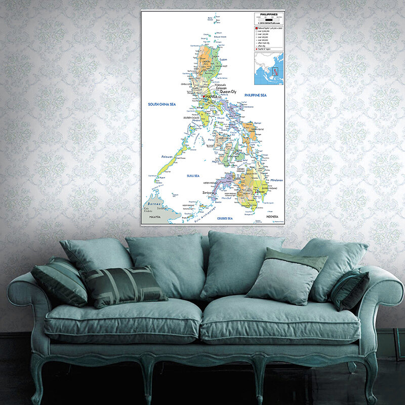 150 * 2225 cm Mapa Filipiny w języku angielskim Malarstwo z włókniny na płótnie Wall Art Print Bez ramki Plakat Pokój dzienny Dekoracja domu