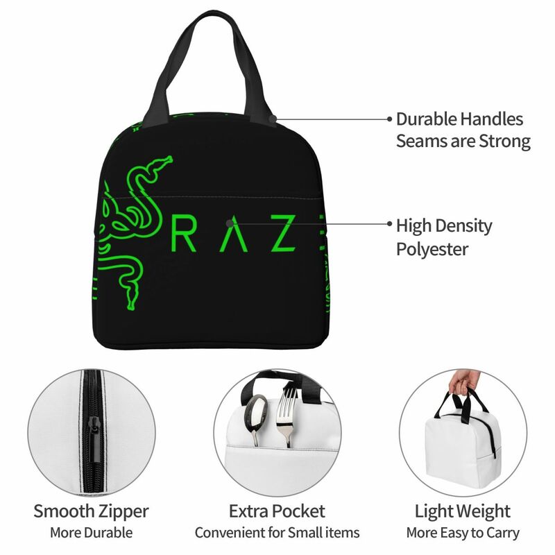 Bolsa de almuerzo con logotipo RAZER para ordenador portátil, paquete Bento de aislamiento, papel de aluminio, bolsa de arroz, paquete de comida, bolso de hielo