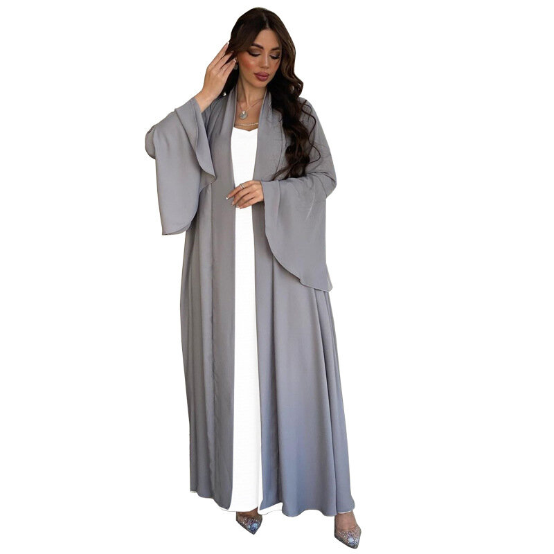 2024 neue Dubai Mode Rüschen ärmel Schal Sonnenschutz muslimischen Mantel einfarbigen weichen Collage Patch Mantel