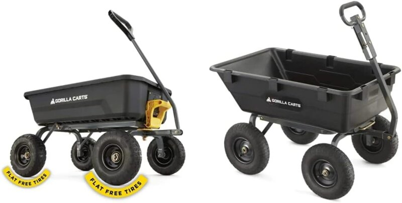 Gorilla Carts 4GCG-NF Poly Dump Cart with No-Flat Tires 4 Cu Ft 600 Lb Capacity Black Our Patented Quick-release Dumping System