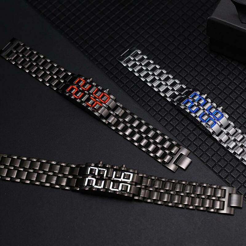 Jam tangan Digital pria, gelang Digital pria, jam tangan Stainless steel individu, gaya keren dekorasi, lapisan elektro, layar besar