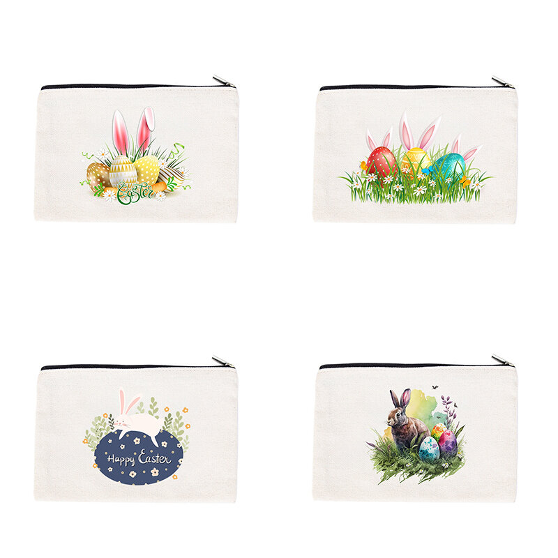 Easter Print Pattern Series Canvas Makeup Bag  Large Capacity Bag, Multifunctional Storage Bag, Women's Handbag