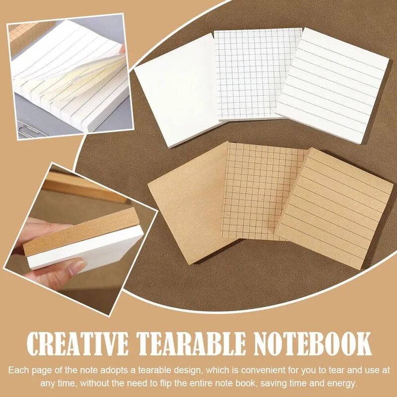 80 Sheets Simplicity Kraft Paper Memo Pad Tearable Notes Student Office Supplies School Stationery Sticky Self-adhesive L0Z5