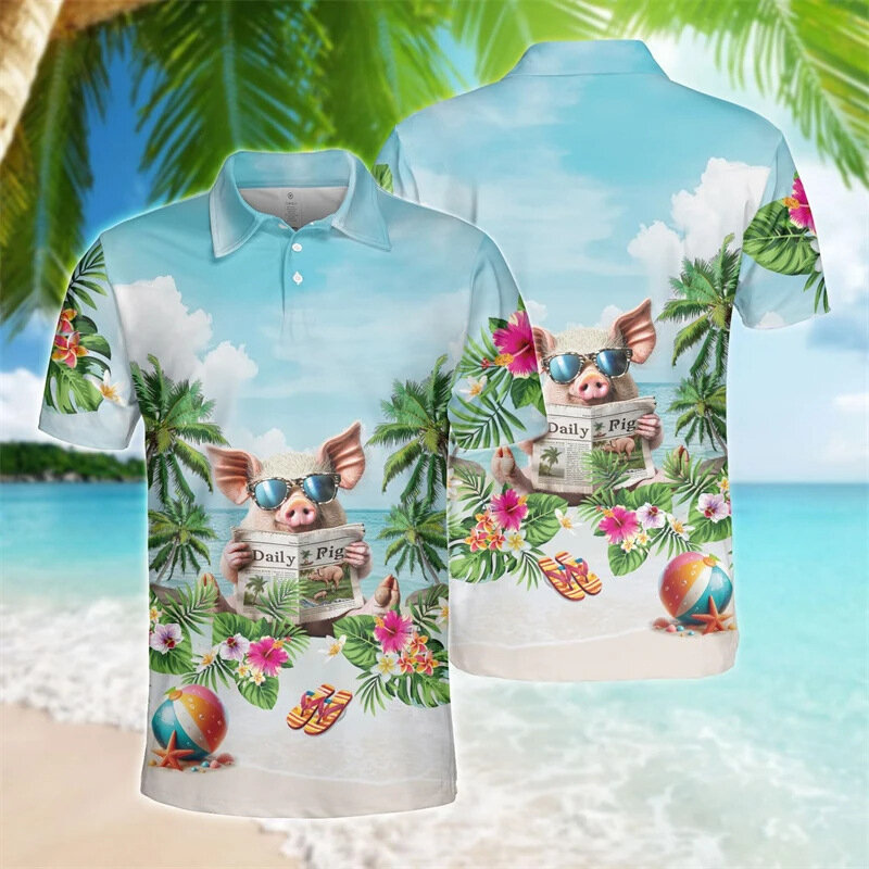 Zabawna męska koszulka Polo z nadrukiem 3d z dziką bestią męska odzież letnia koszulka z krótkim rękawem luźny, typu Oversize Top Polo dla seniorów