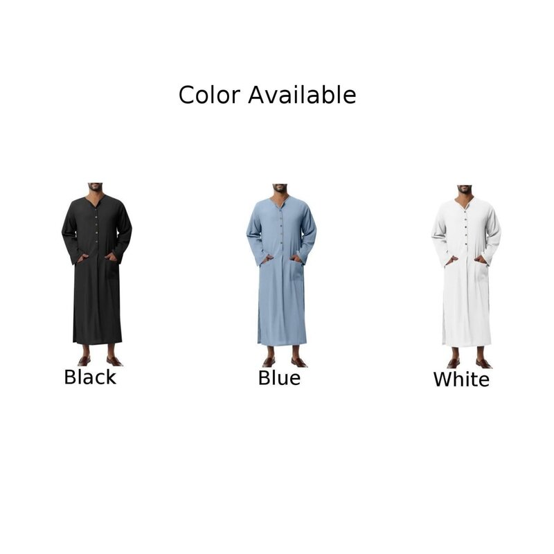 ซาอุดิอาระเบียเสื้อคลุมยาวเต็มตัวทรงหลวมเสื้อผ้ามุสลิมสำหรับผู้ชายสำหรับสี่ฤดูกาลสีน้ำเงินสีดำสีขาว
