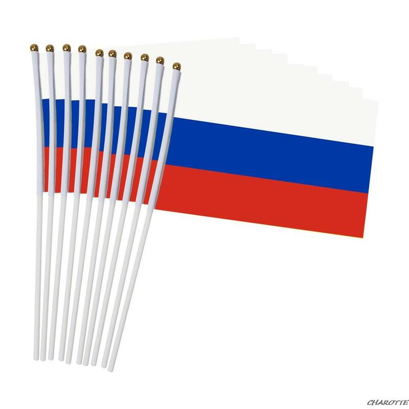 10 Buah Bendera Tongkat Ukraina, Bendera Mini Genggam 14*21CM Ukraina dengan Tiang Putih-Warna Hidup dan Tahan Pudar