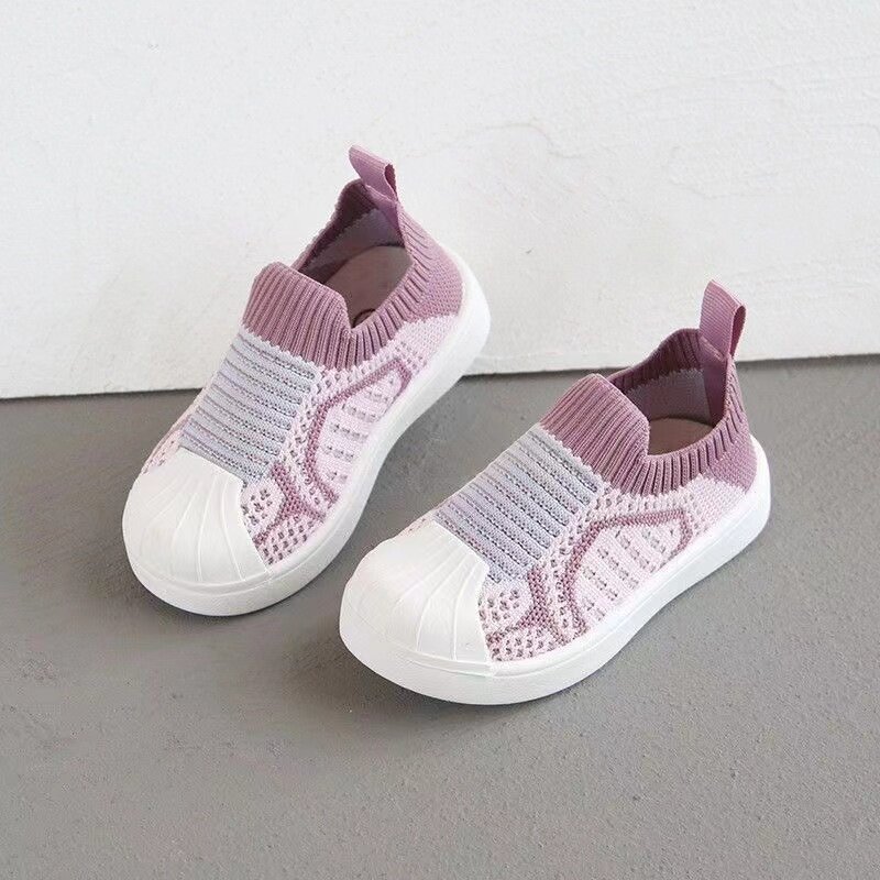 Cotton Knitted Children's Sport Sneakers Breathable Toddler Shoes For Baby Anti-slippery Floor Footwear Girl's Sneakers 2024 New